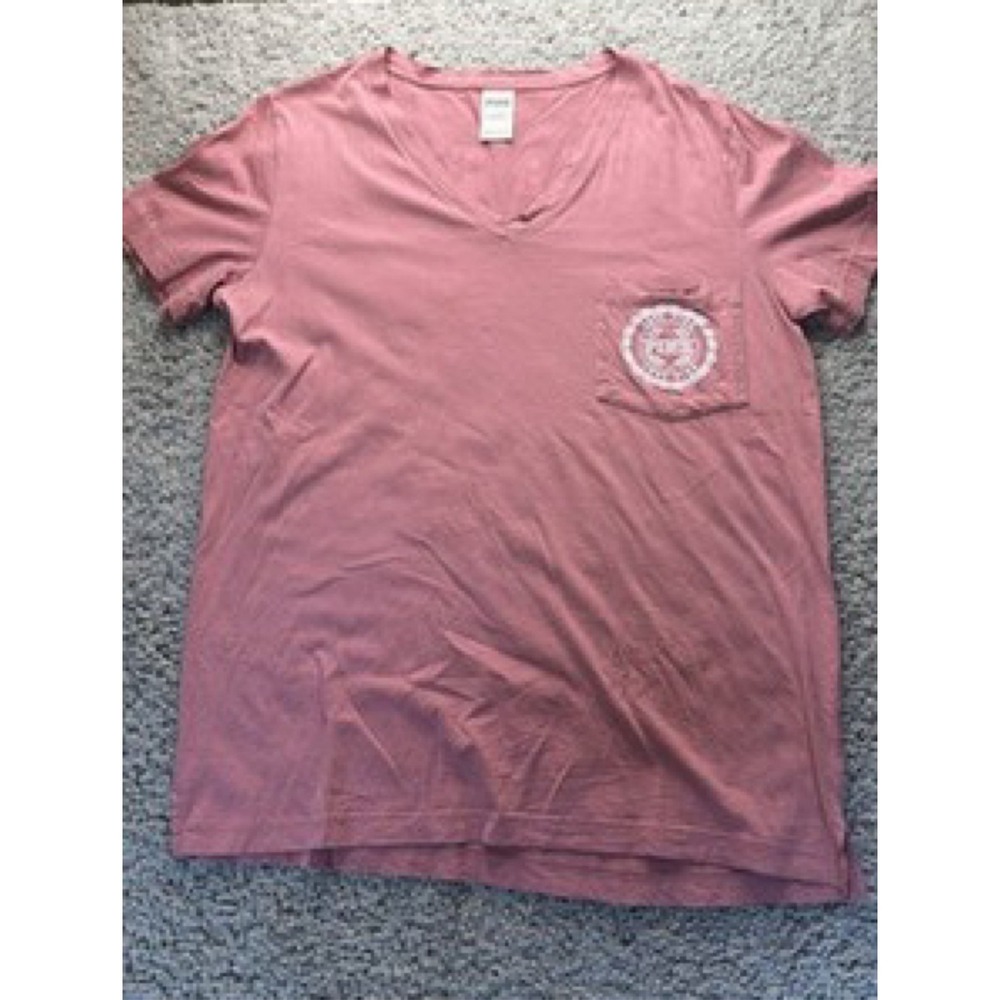 Victoria's Secret PINK V-Neck Pocket T-Shirt Women  L Pink Short Sleeve